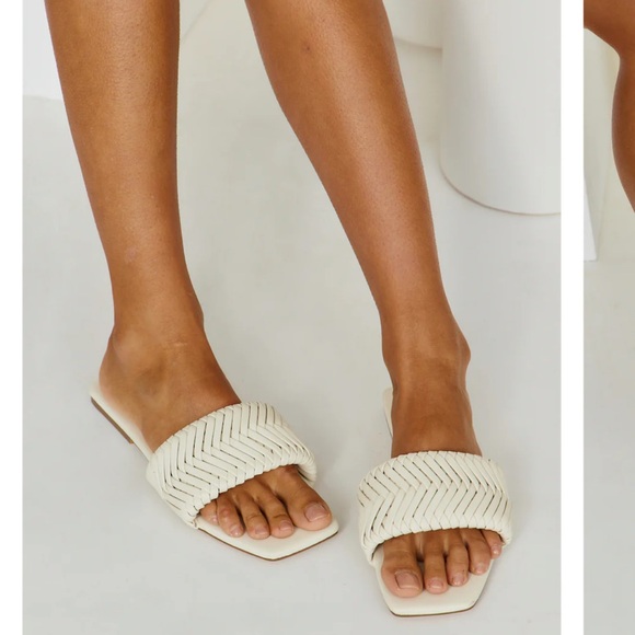 Billini Shoes - Billini Bone White Woven Slide Sandals
